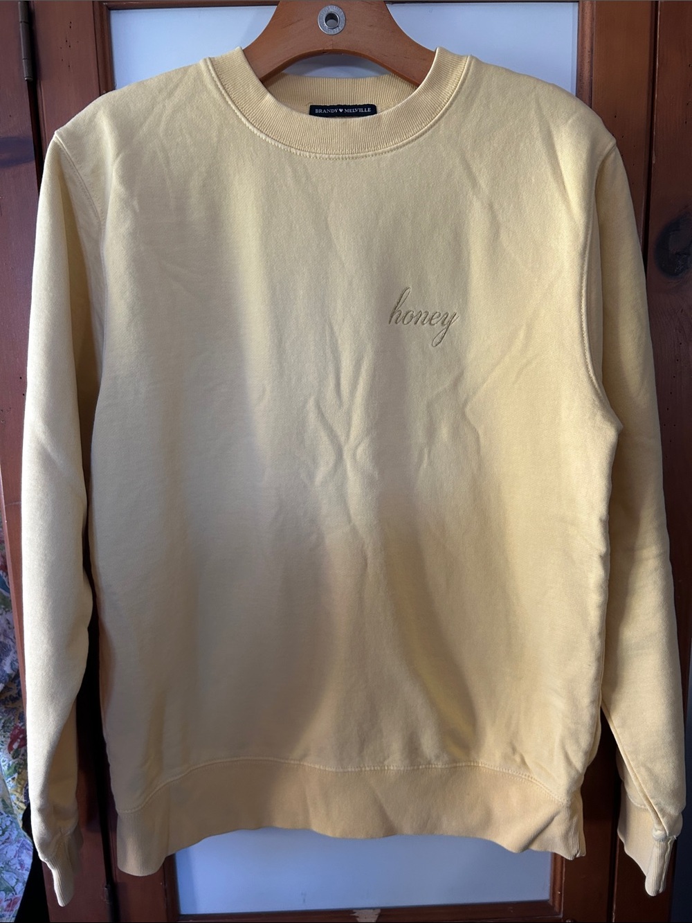 Brandy Melville Honey Embroidered Crewneck Sweater - Light Yellow